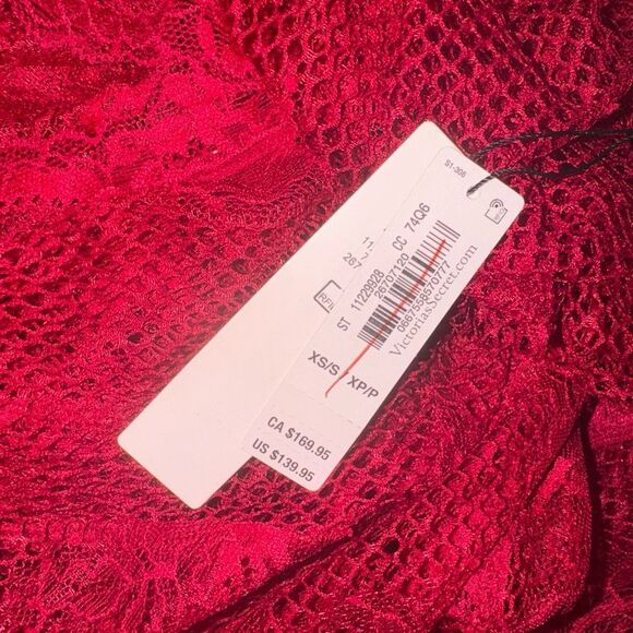 🔥 Victoria’s Secret Sexy Lace Fishnet Red Embroidered Sheer Robe Sz XS/Small New - Picture 7 of 7